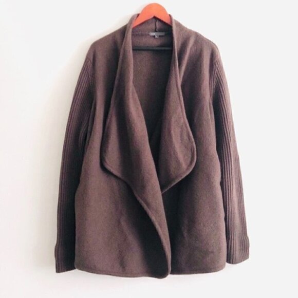 Vince Jacket Size L Thick Wool Open Front Brown Sugar Warm Cozy Neutral Earth - Picture 6 of 15